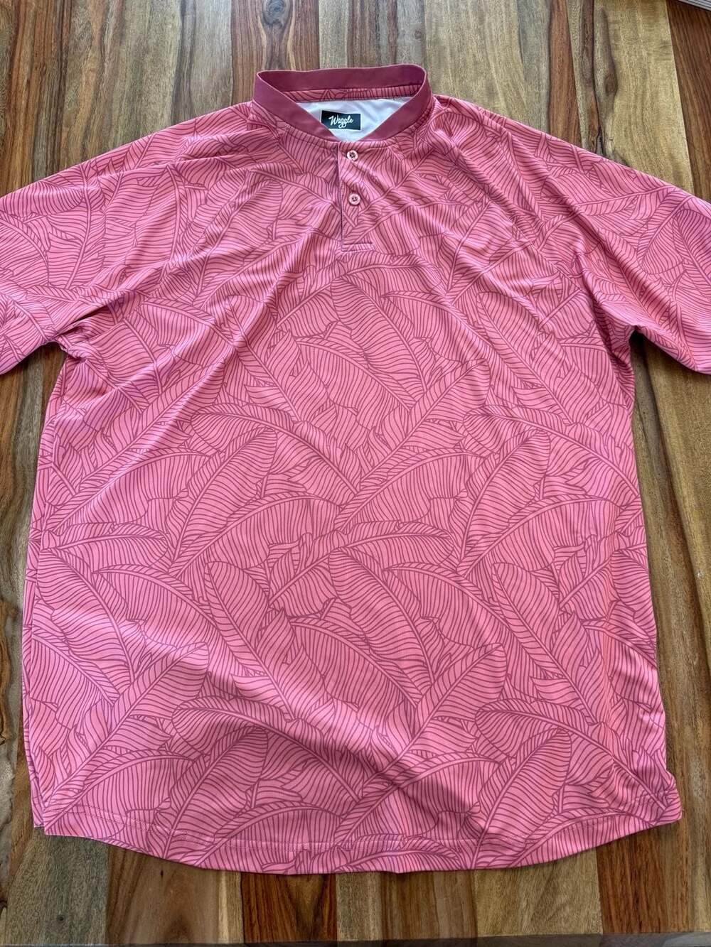Waggle Golf Men's Pink LeafTropical Performance Polo Shirt XL